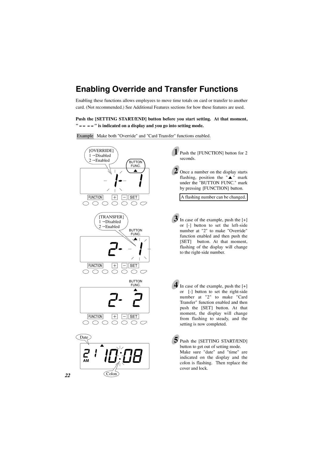 Acroprint ES1000 user manual Enabling Override and Transfer Functions 