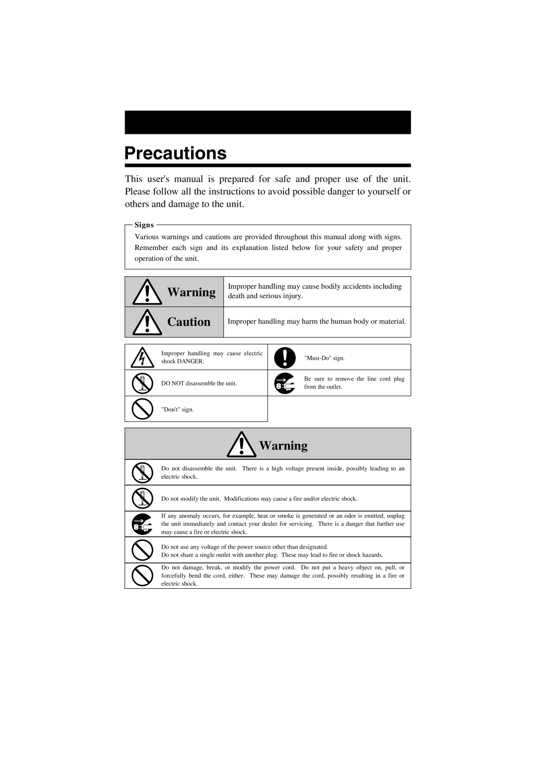 Acroprint ES1000 user manual Precautions, Signs 