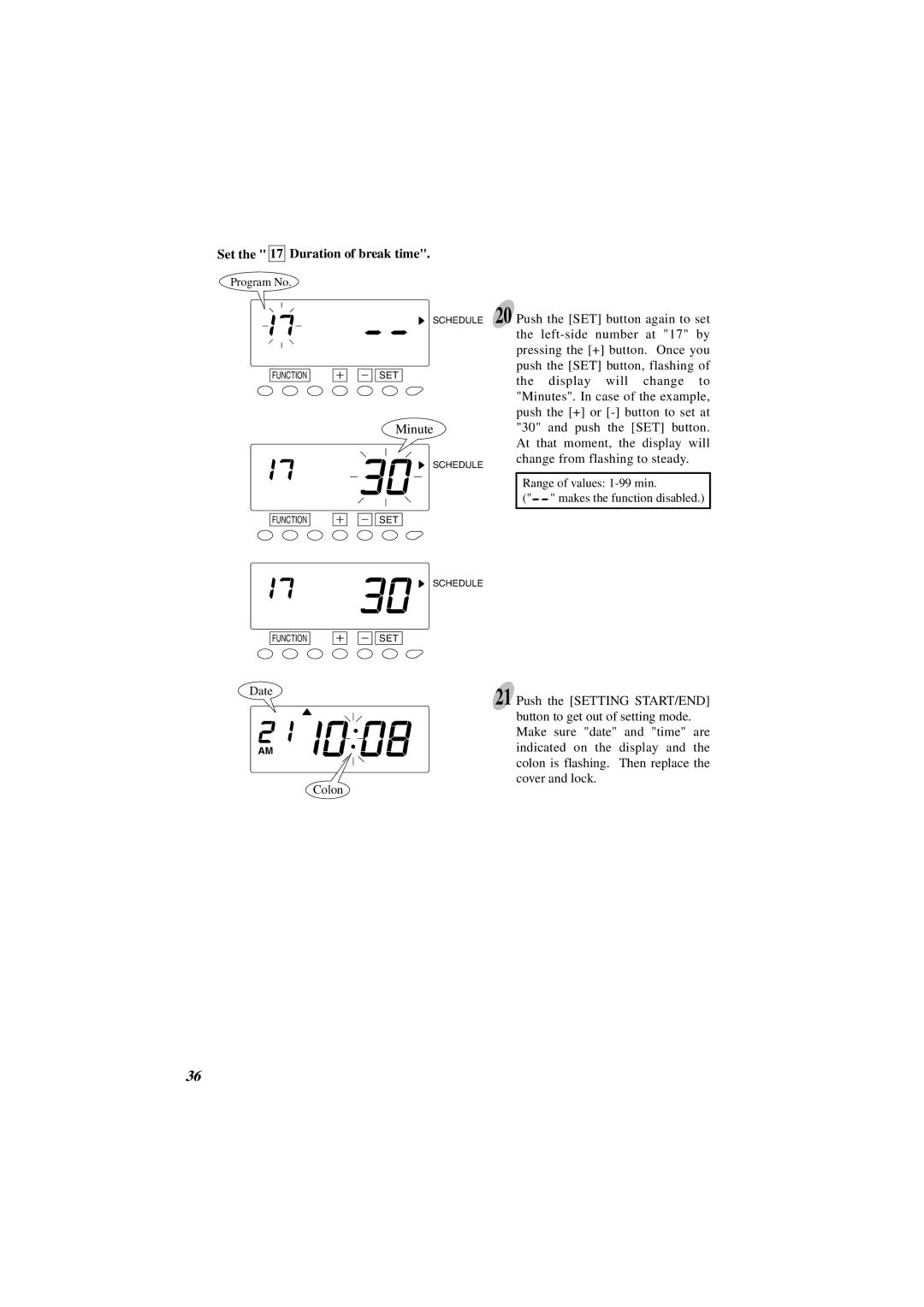 Acroprint ES1000 user manual Set the 17 Duration of break time 