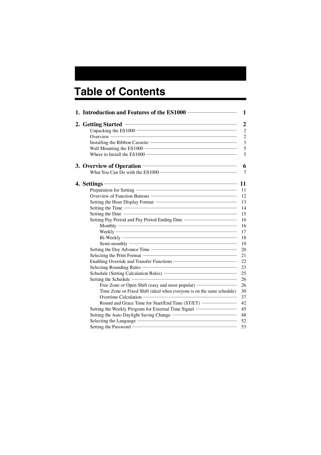 Acroprint ES1000 user manual Table of Contents 