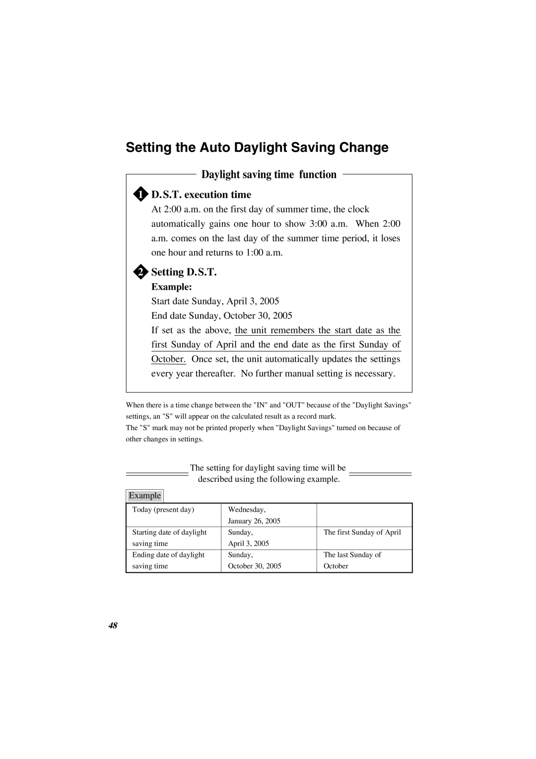 Acroprint ES1000 user manual Setting the Auto Daylight Saving Change, S.T. execution time, Setting D. S.T 