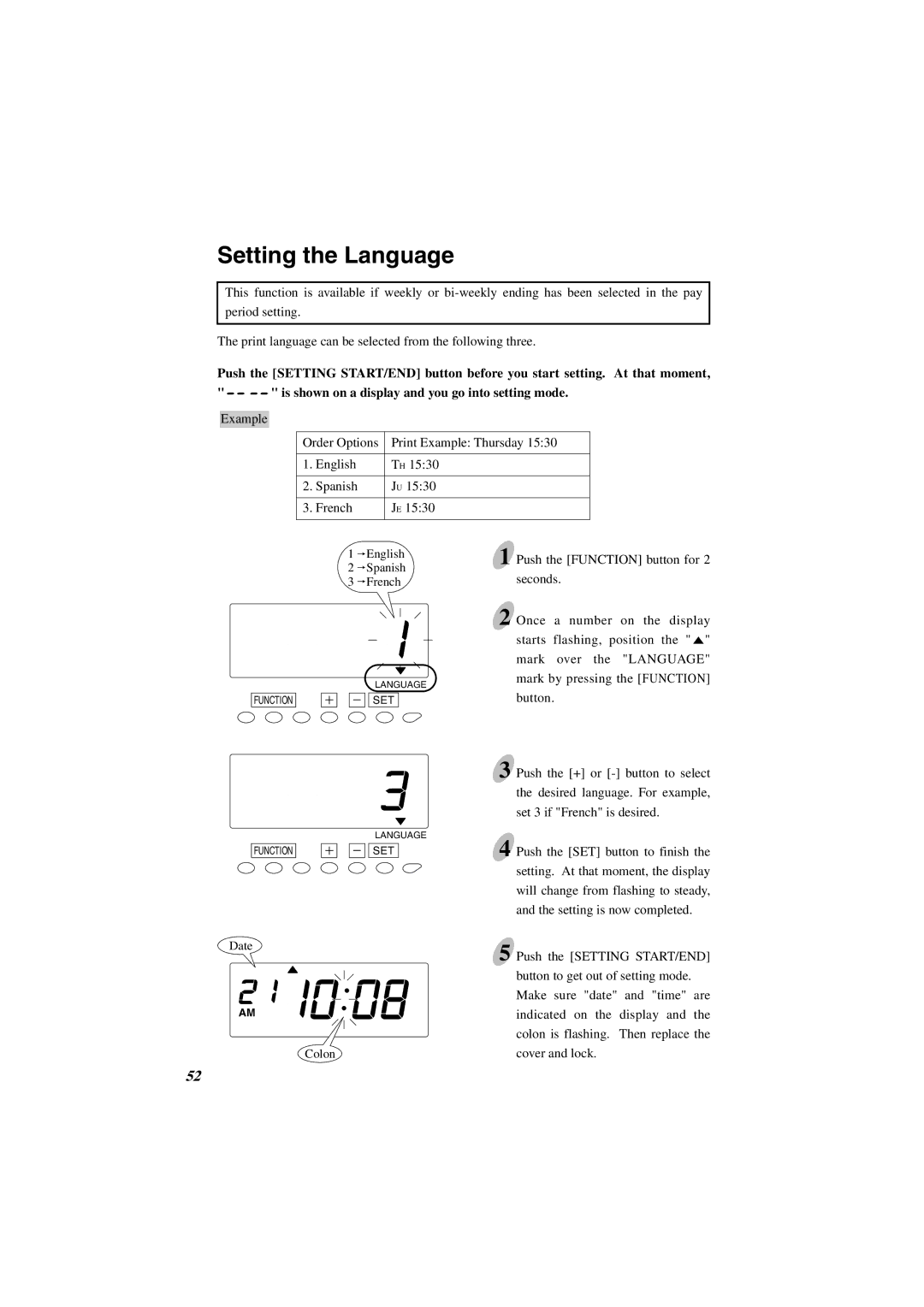 Acroprint ES1000 user manual Setting the Language 