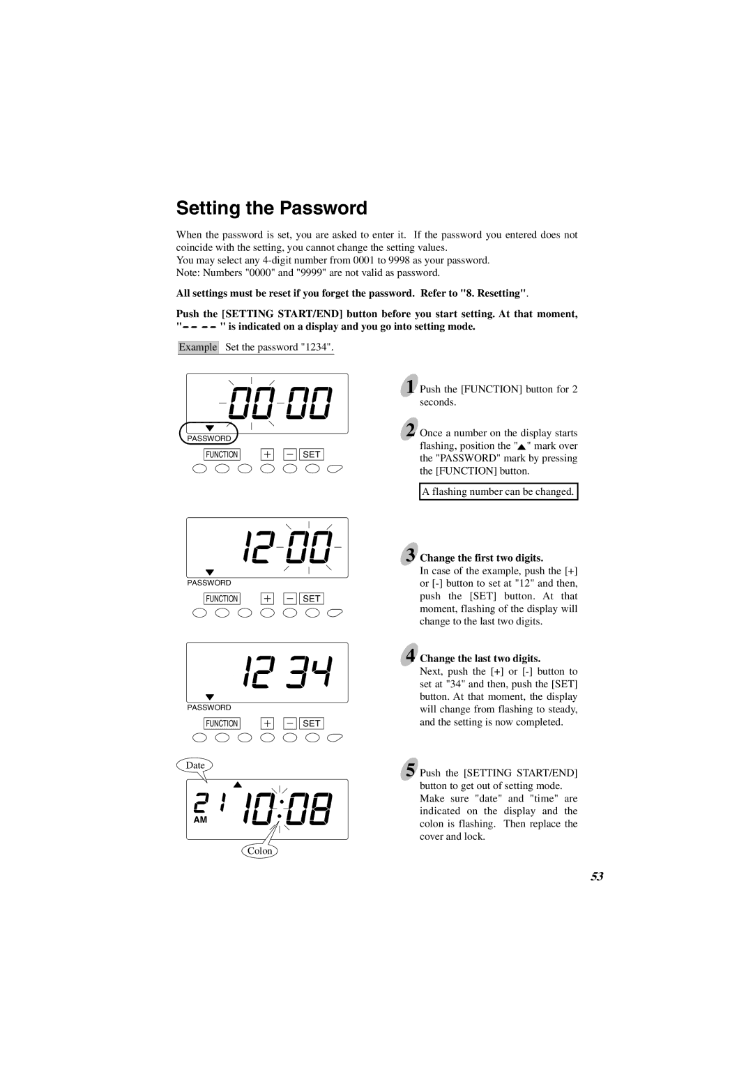 Acroprint ES1000 user manual Setting the Password, Change the first two digits, Change the last two digits 