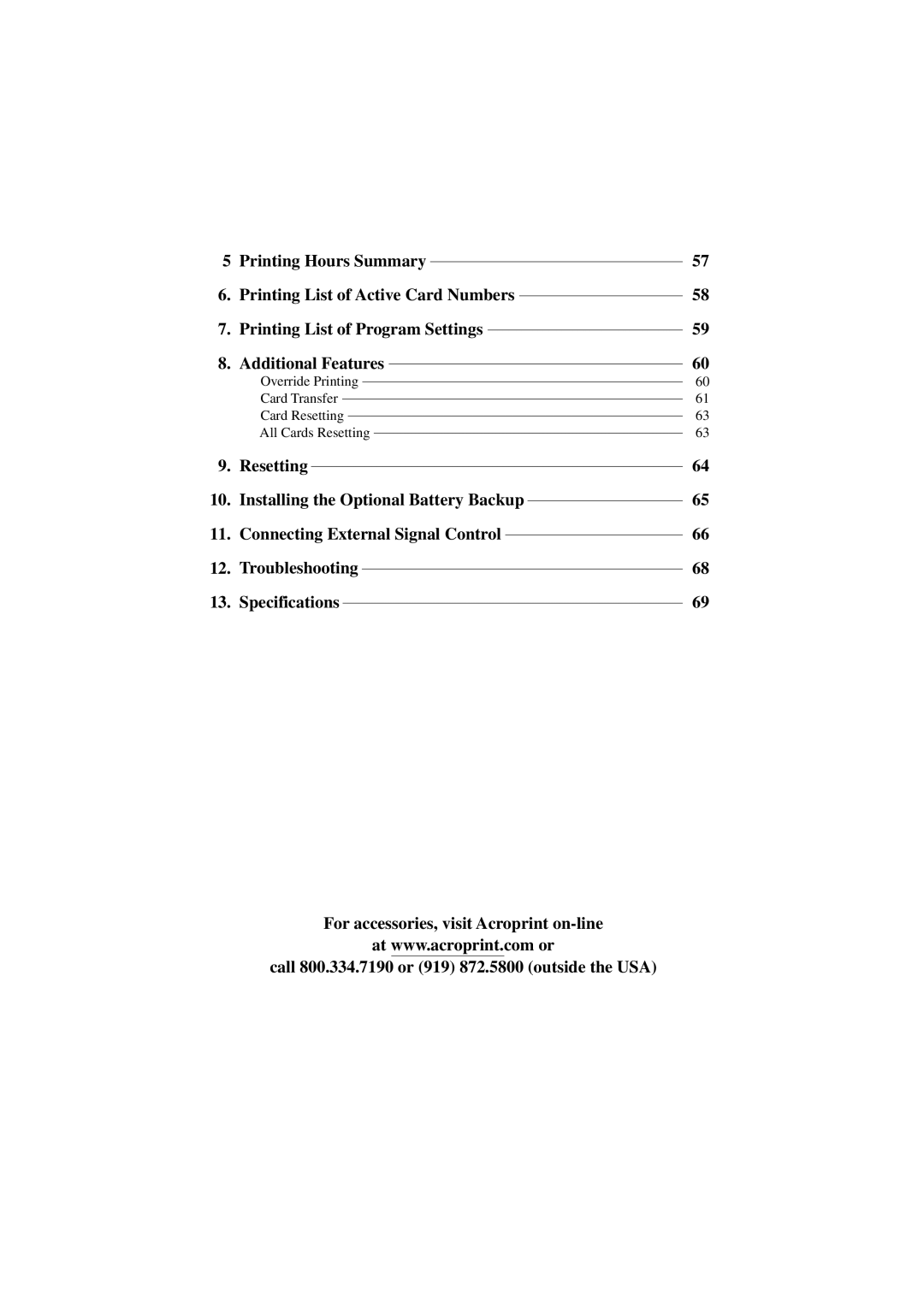 Acroprint ES1000 user manual Printing Hours Summary 