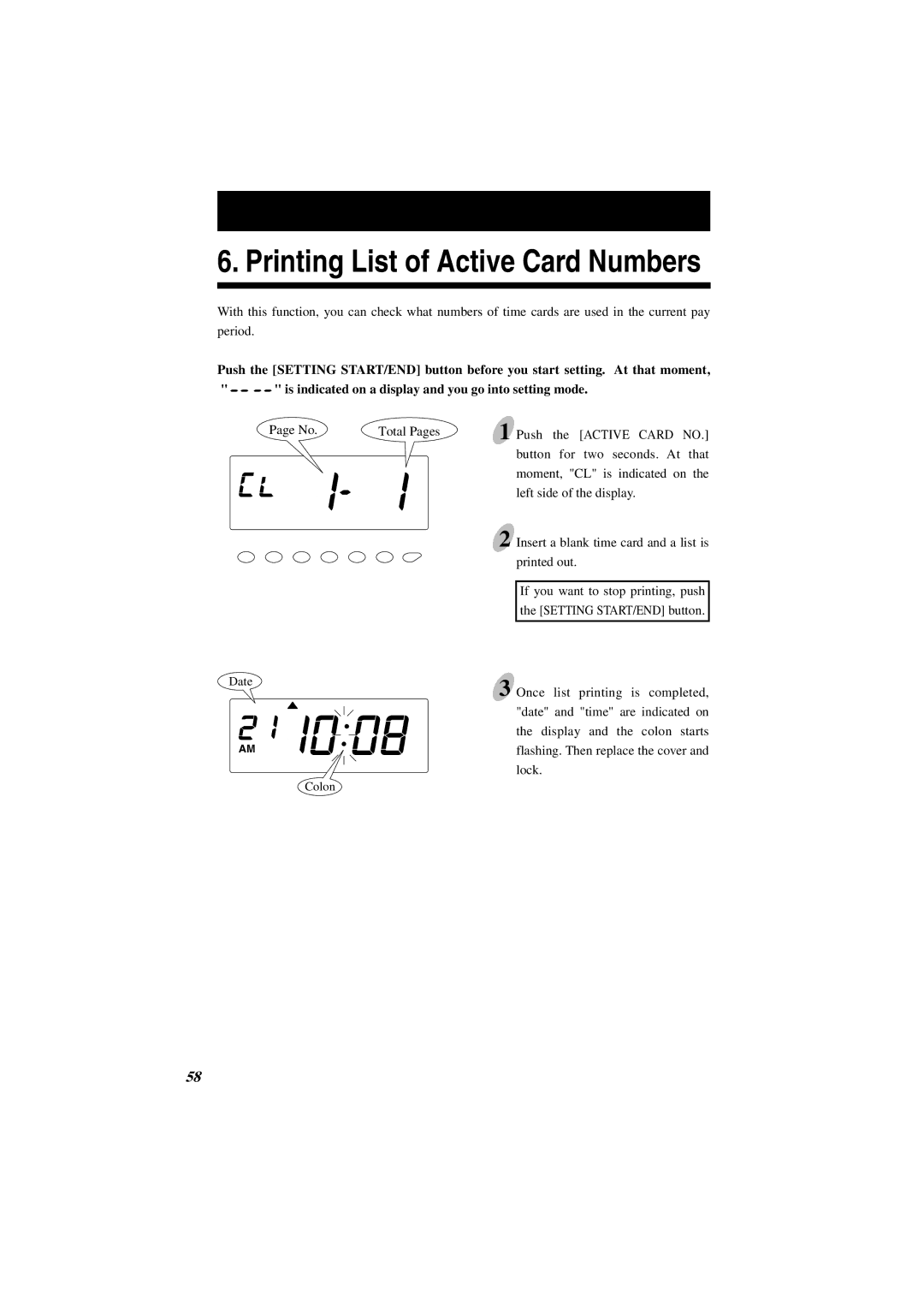 Acroprint ES1000 user manual Printing List of Active Card Numbers 