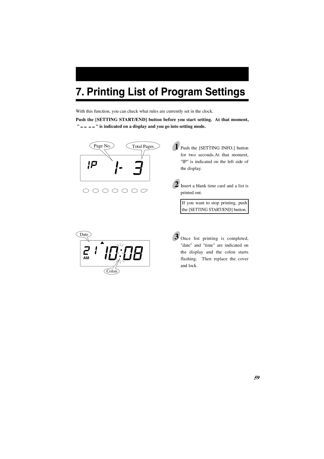 Acroprint ES1000 user manual Printing List of Program Settings 