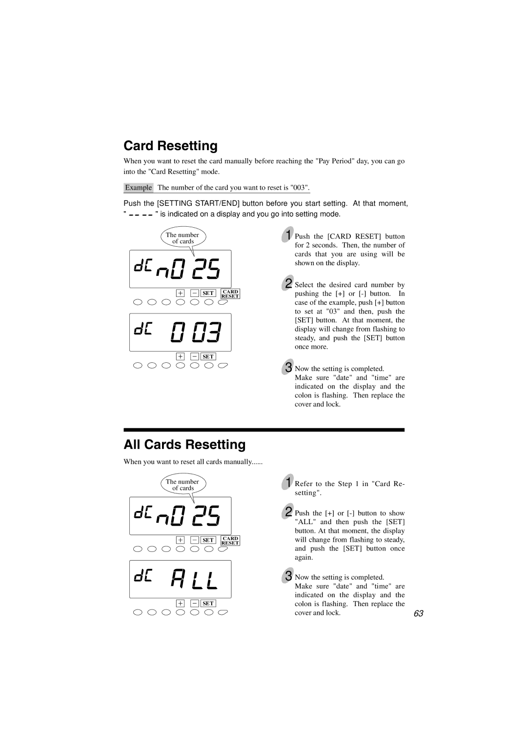 Acroprint ES1000 user manual Card Resetting, All Cards Resetting 