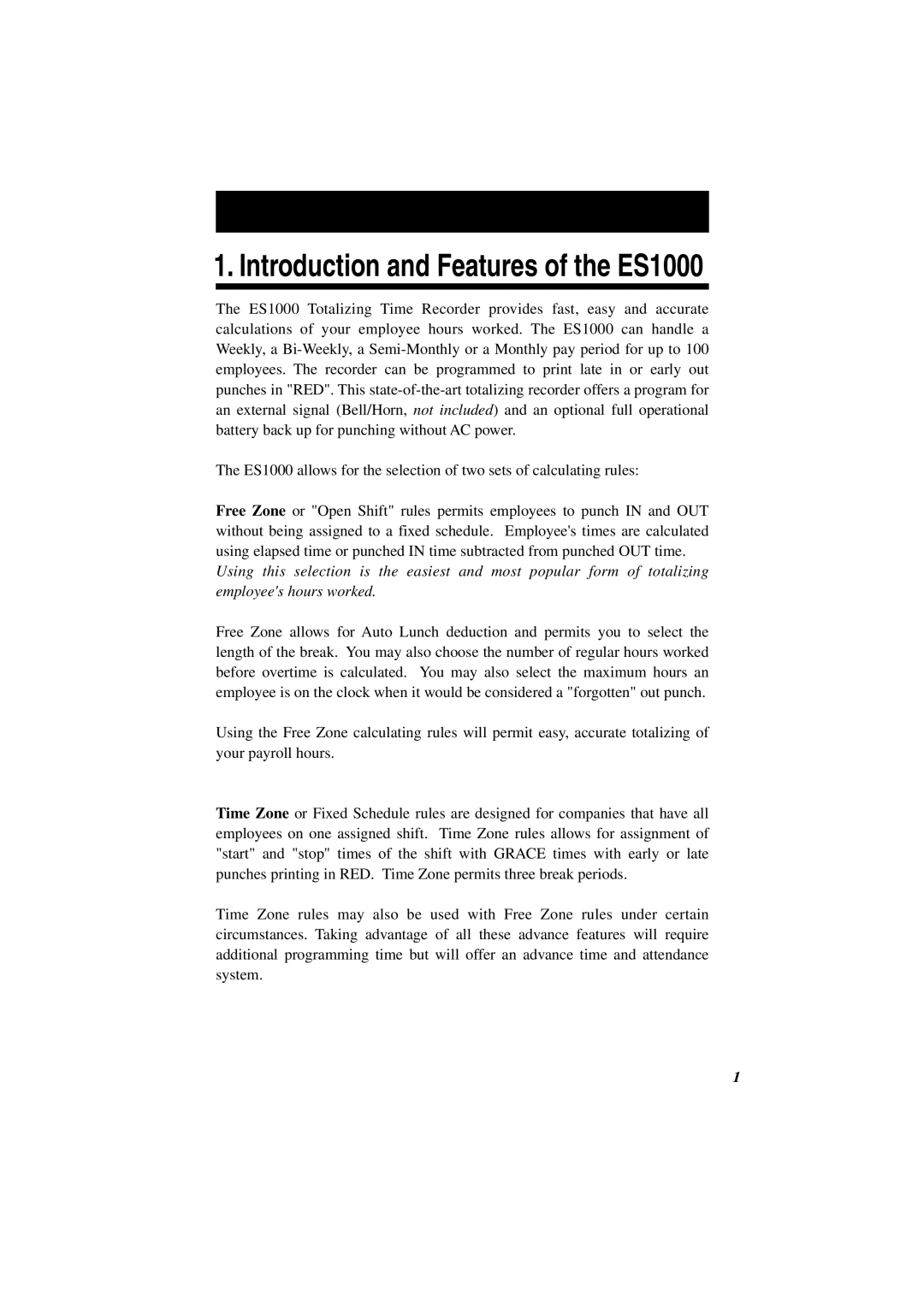 Acroprint user manual Introduction and Features of the ES1000 