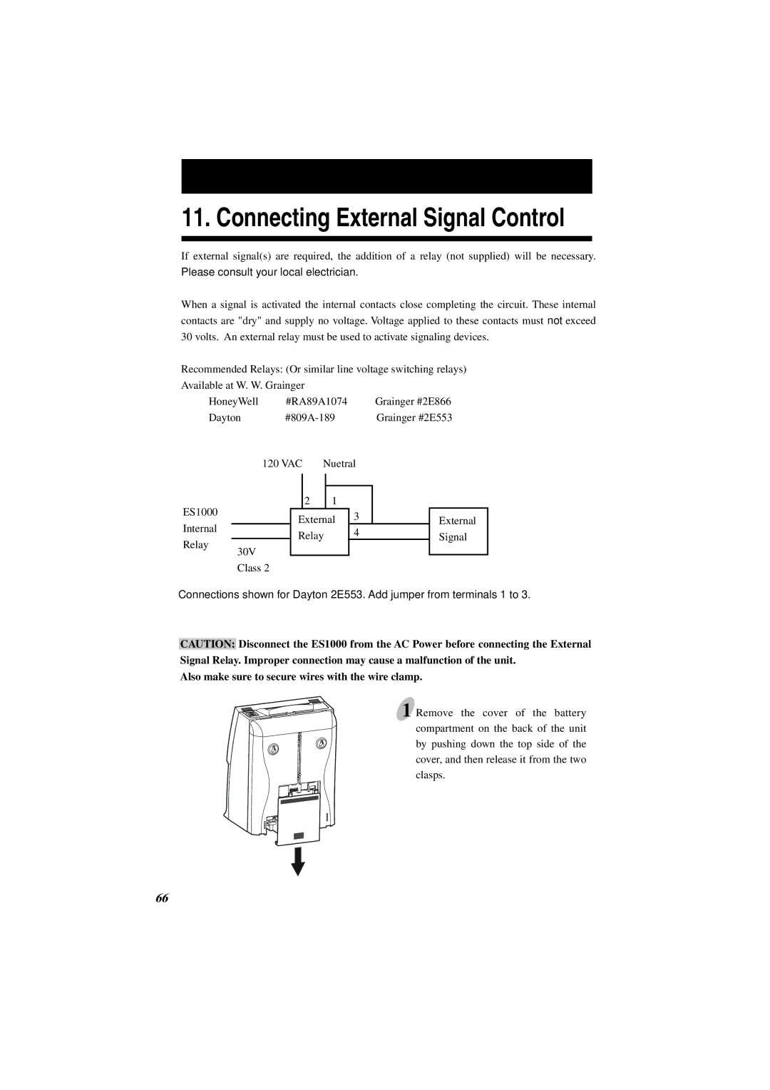 Acroprint ES1000 user manual Connecting External Signal Control, Also make sure to secure wires with the wire clamp 