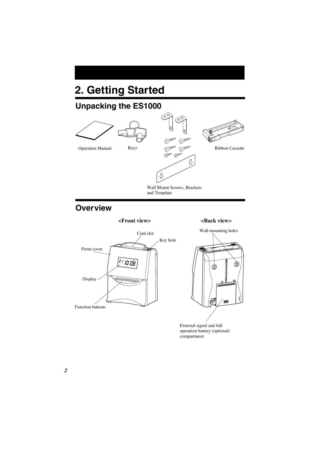 Acroprint user manual Getting Started, Unpacking the ES1000, Overview 