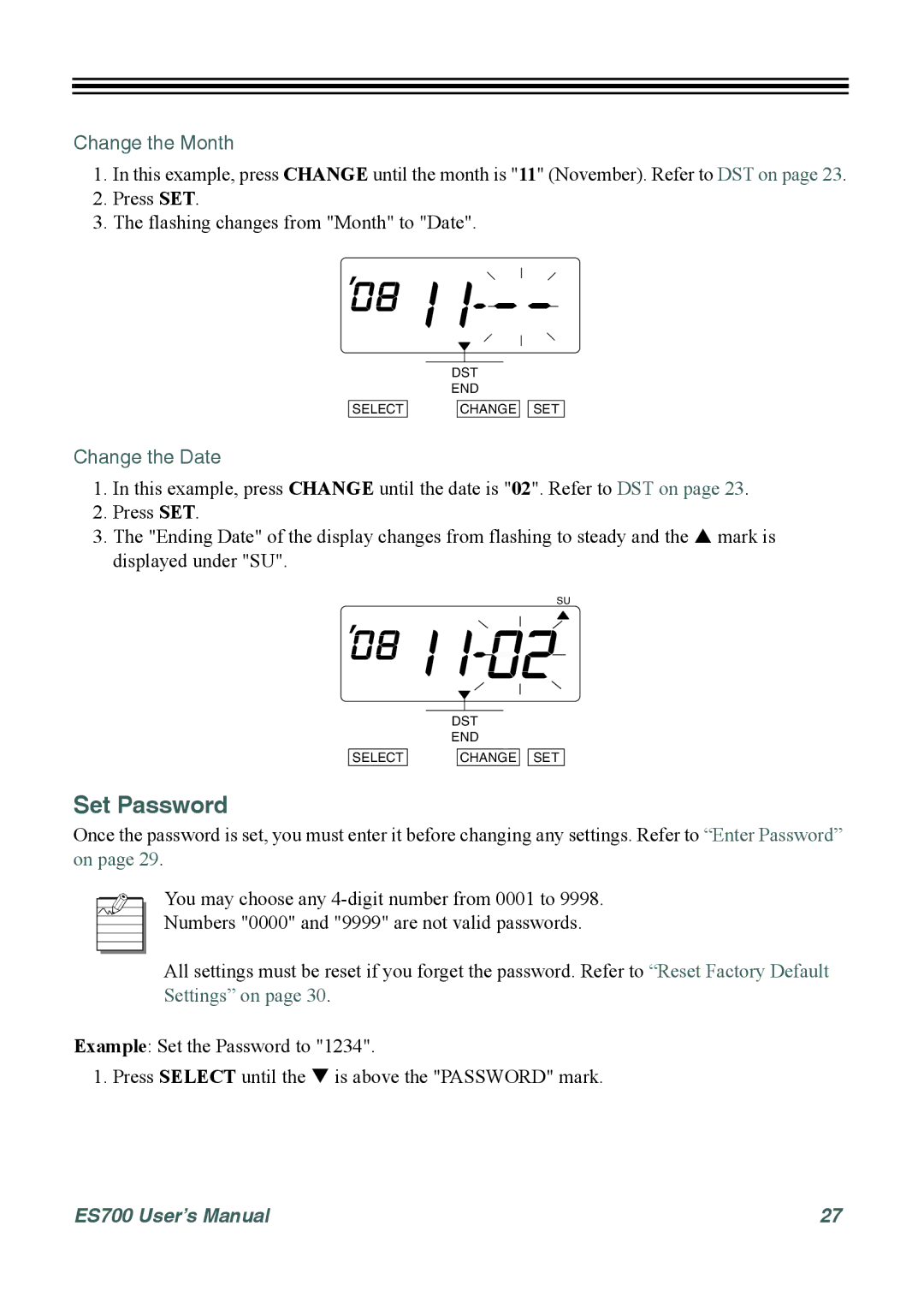 Acroprint ES700 user manual Set Password 