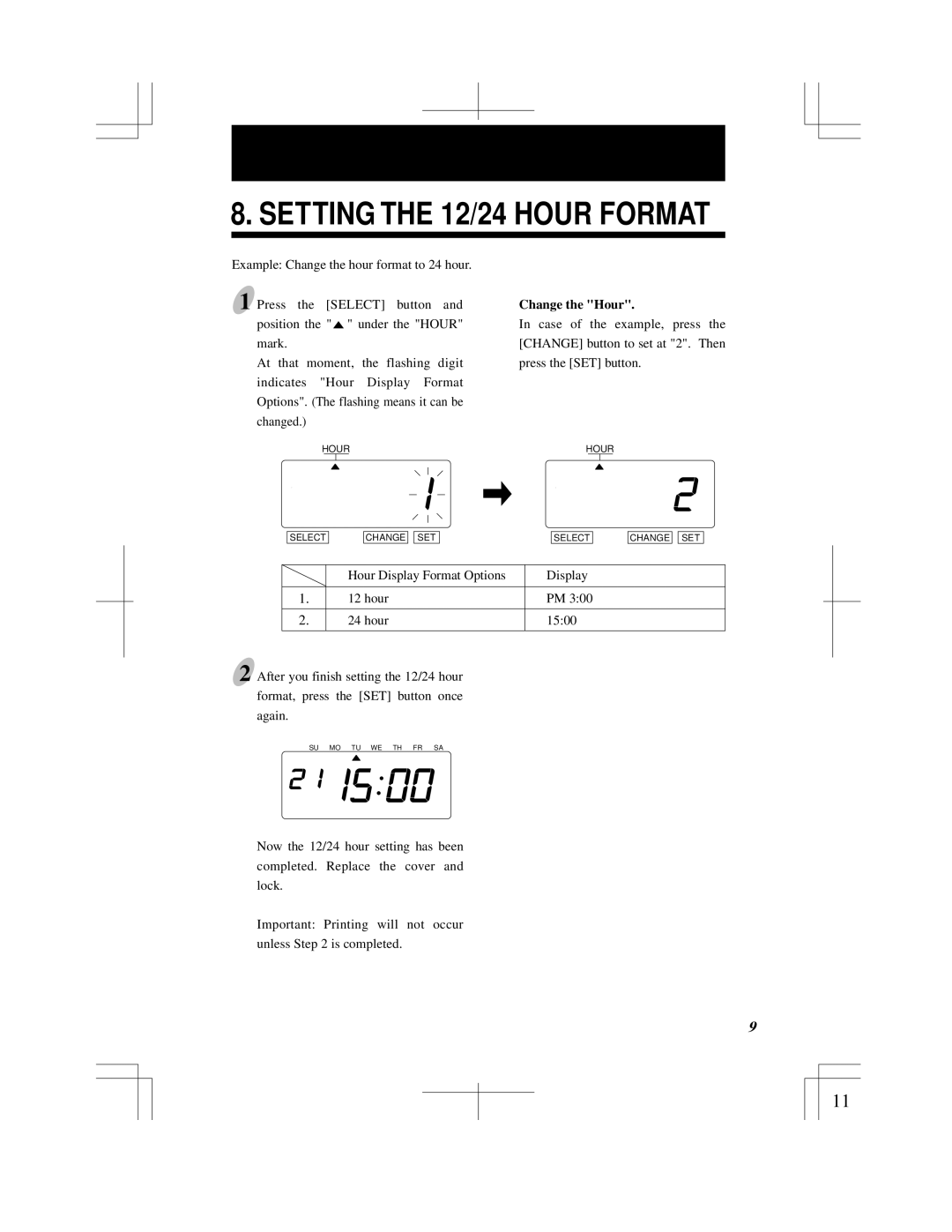 Acroprint ES900 user manual Setting the 12/24 Hour Format 