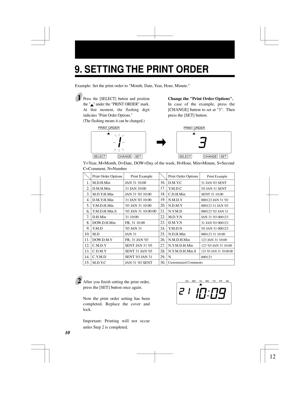 Acroprint ES900 user manual Setting the Print Order 