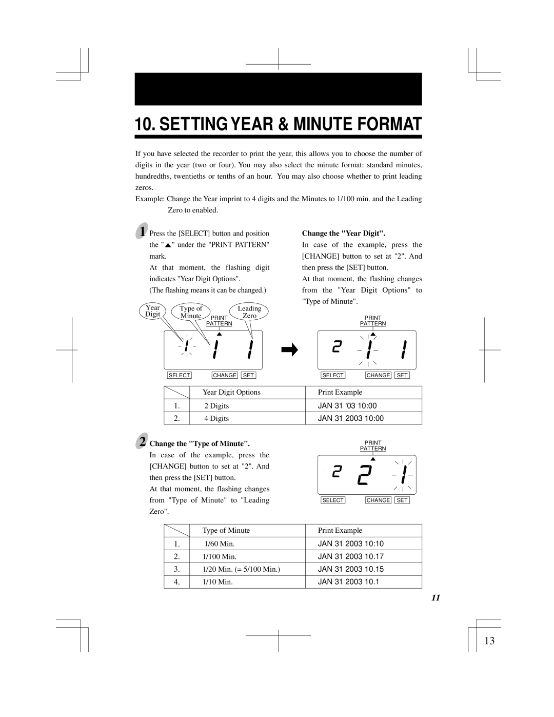 Acroprint ES900 user manual Setting Year & Minute Format, Change the Year Digit, Change the Type of Minute 