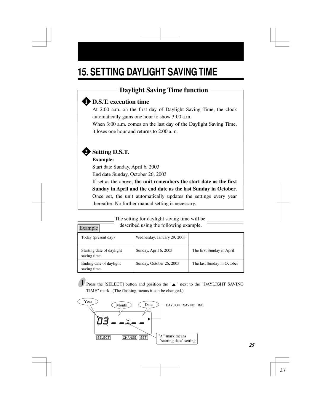 Acroprint ES900 user manual Setting Daylight Saving Time, Daylight Saving Time function 