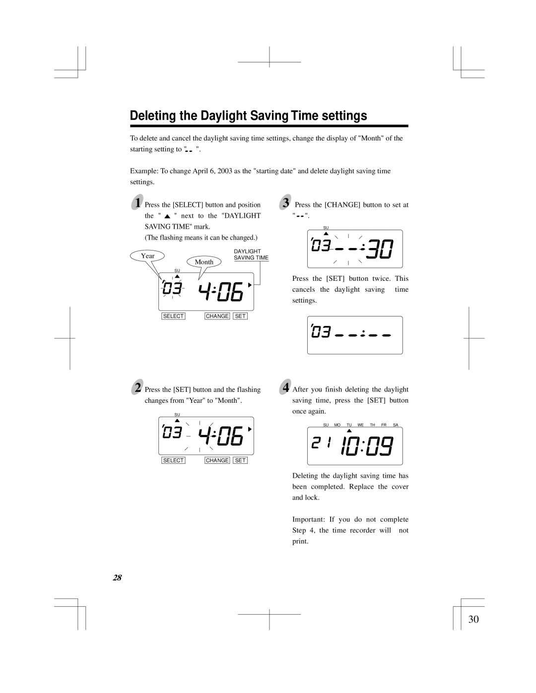 Acroprint ES900 user manual Deleting the Daylight Saving Time settings 