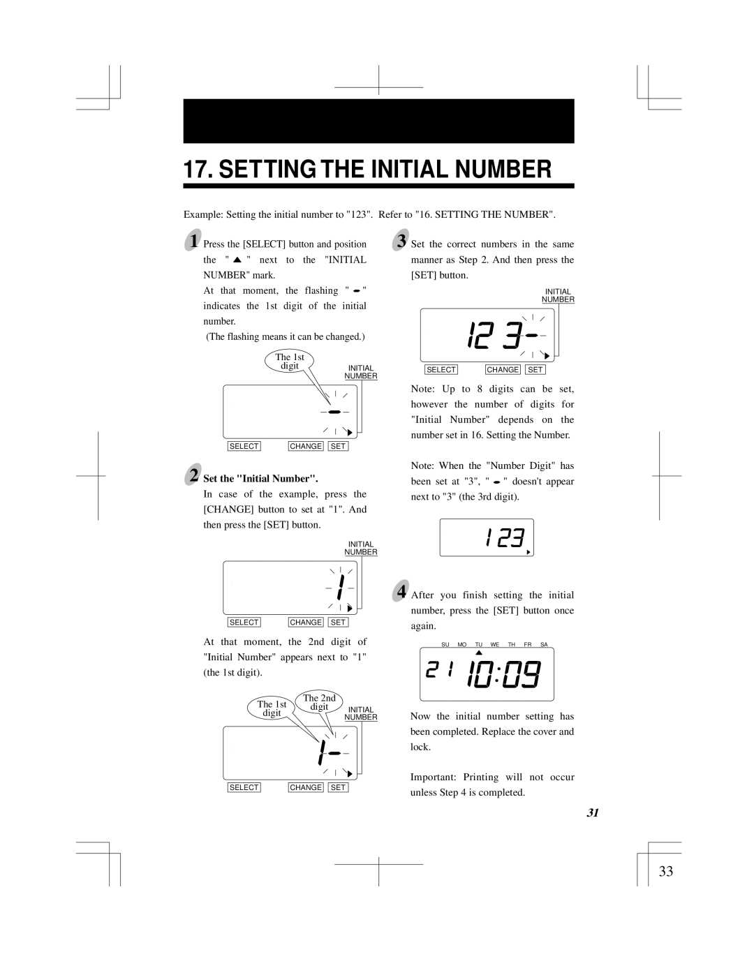 Acroprint ES900 user manual Setting the Initial Number, Set the Initial Number 