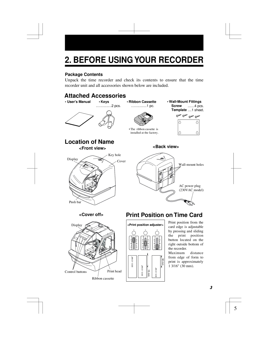 Acroprint ES900 user manual Before Using Your Recorder, Package Contents 