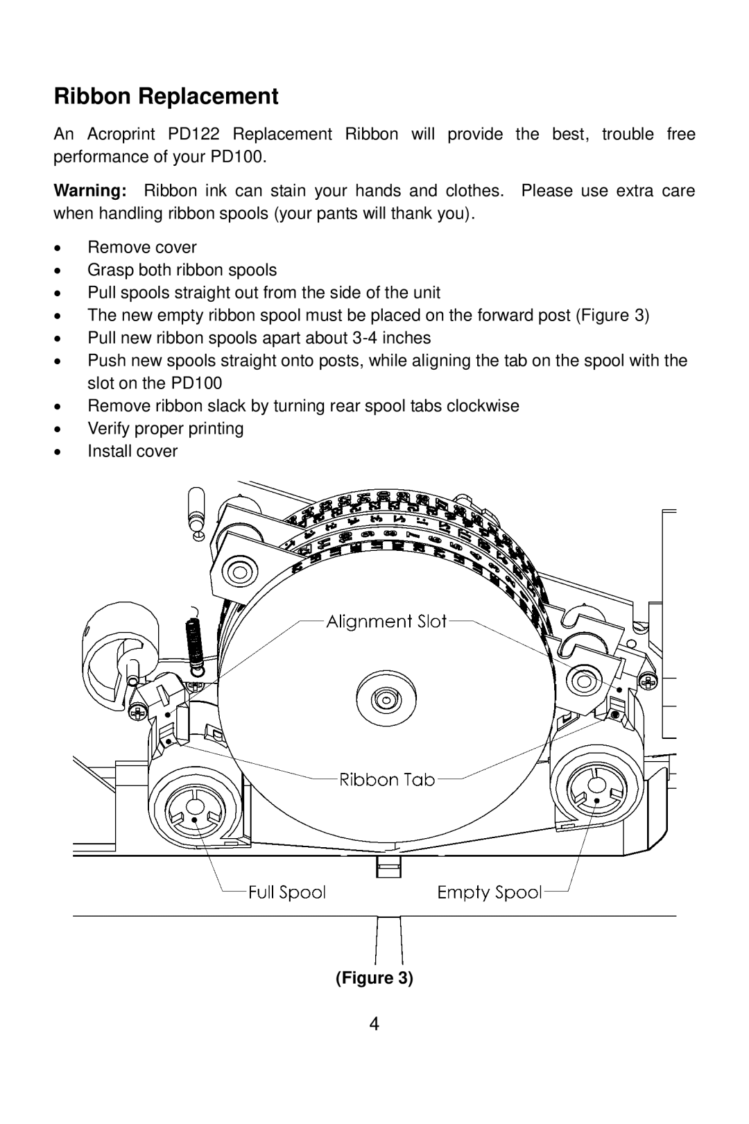 Acroprint PD100 user manual Ribbon Replacement 