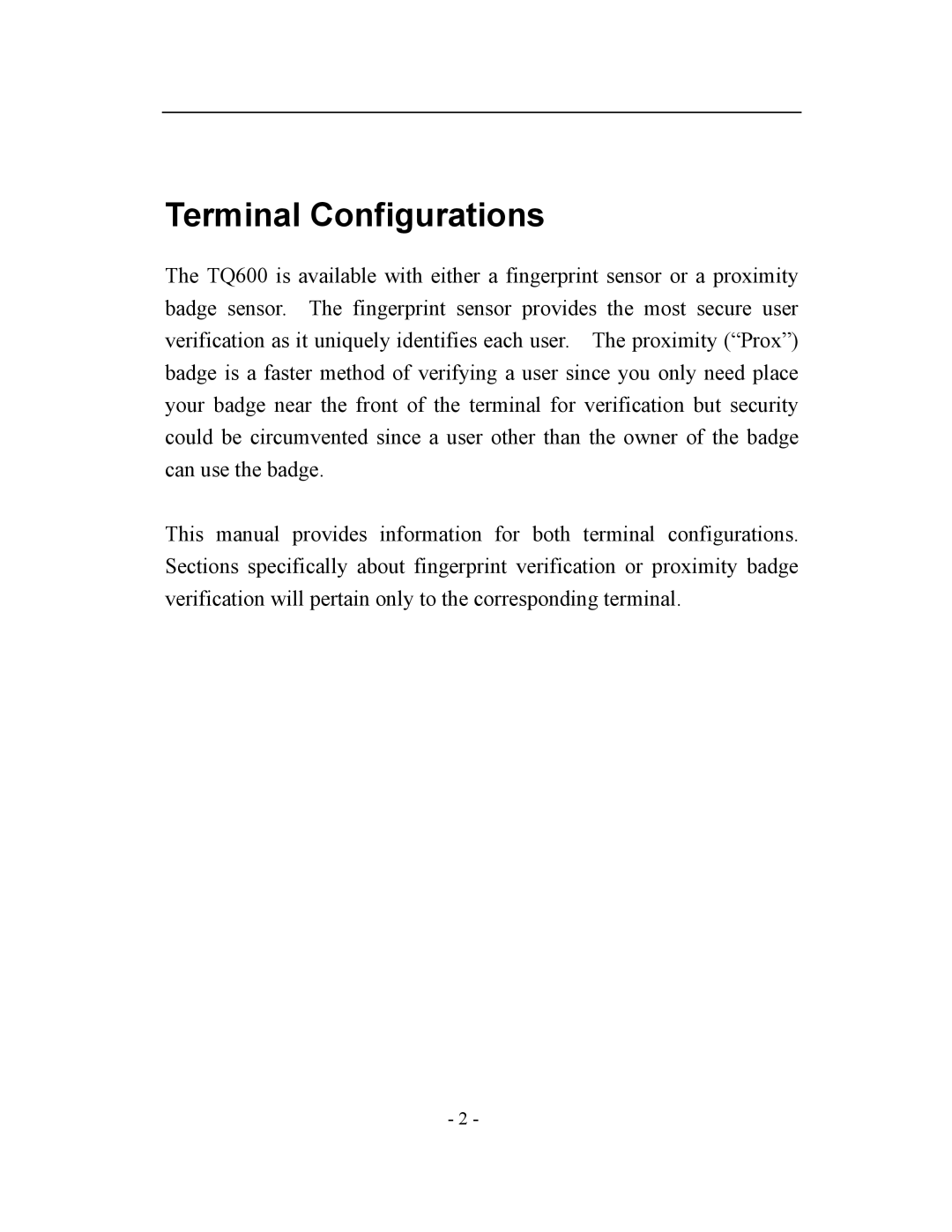 Acroprint V3, TQ600 user manual Terminal Configurations 