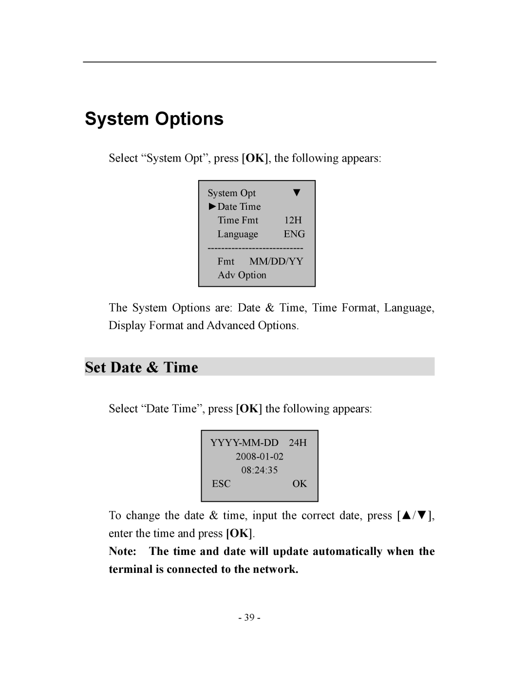 Acroprint TQ600, V3 user manual System Options, Set Date & Time 