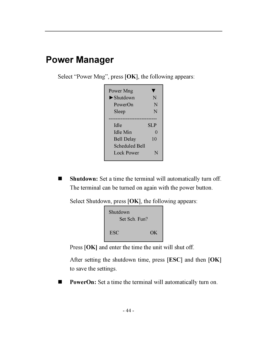 Acroprint V3, TQ600 user manual Power Manager 