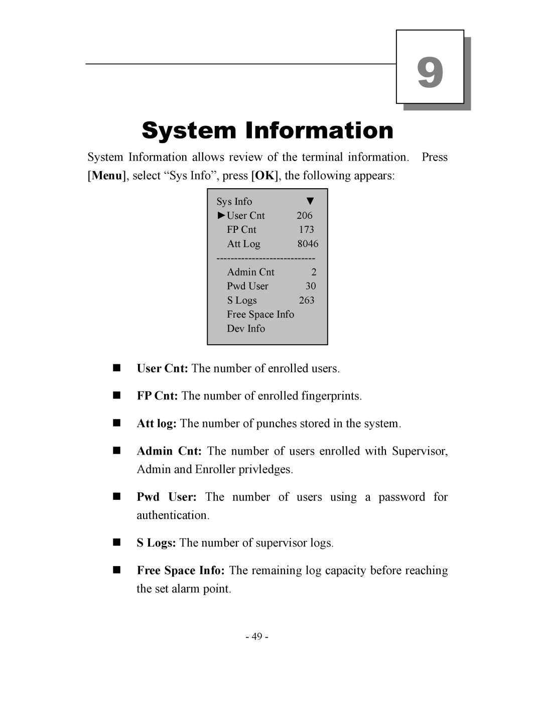 Acroprint TQ600, V3 user manual System Information 