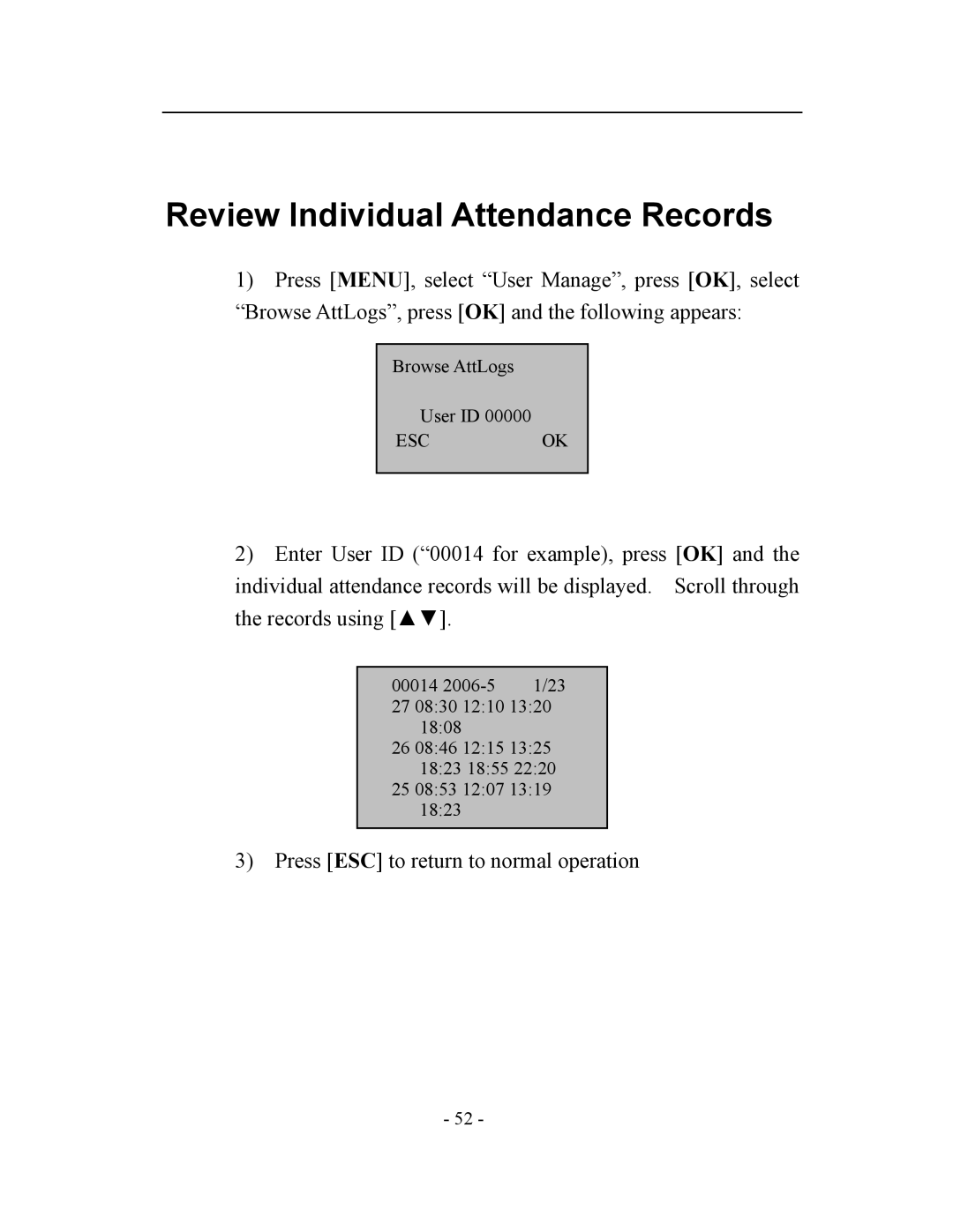 Acroprint V3, TQ600 user manual Review Individual Attendance Records 