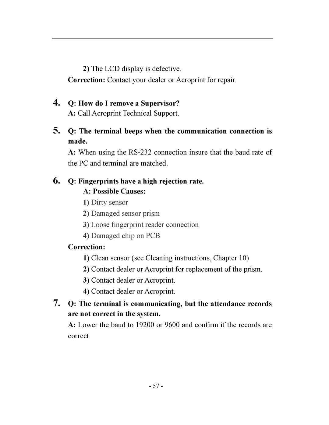 Acroprint TQ600, V3 user manual How do I remove a Supervisor? 