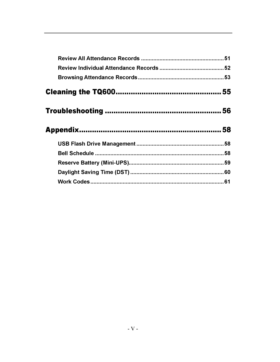 Acroprint V3 user manual Cleaning the TQ600 Troubleshooting Appendix 