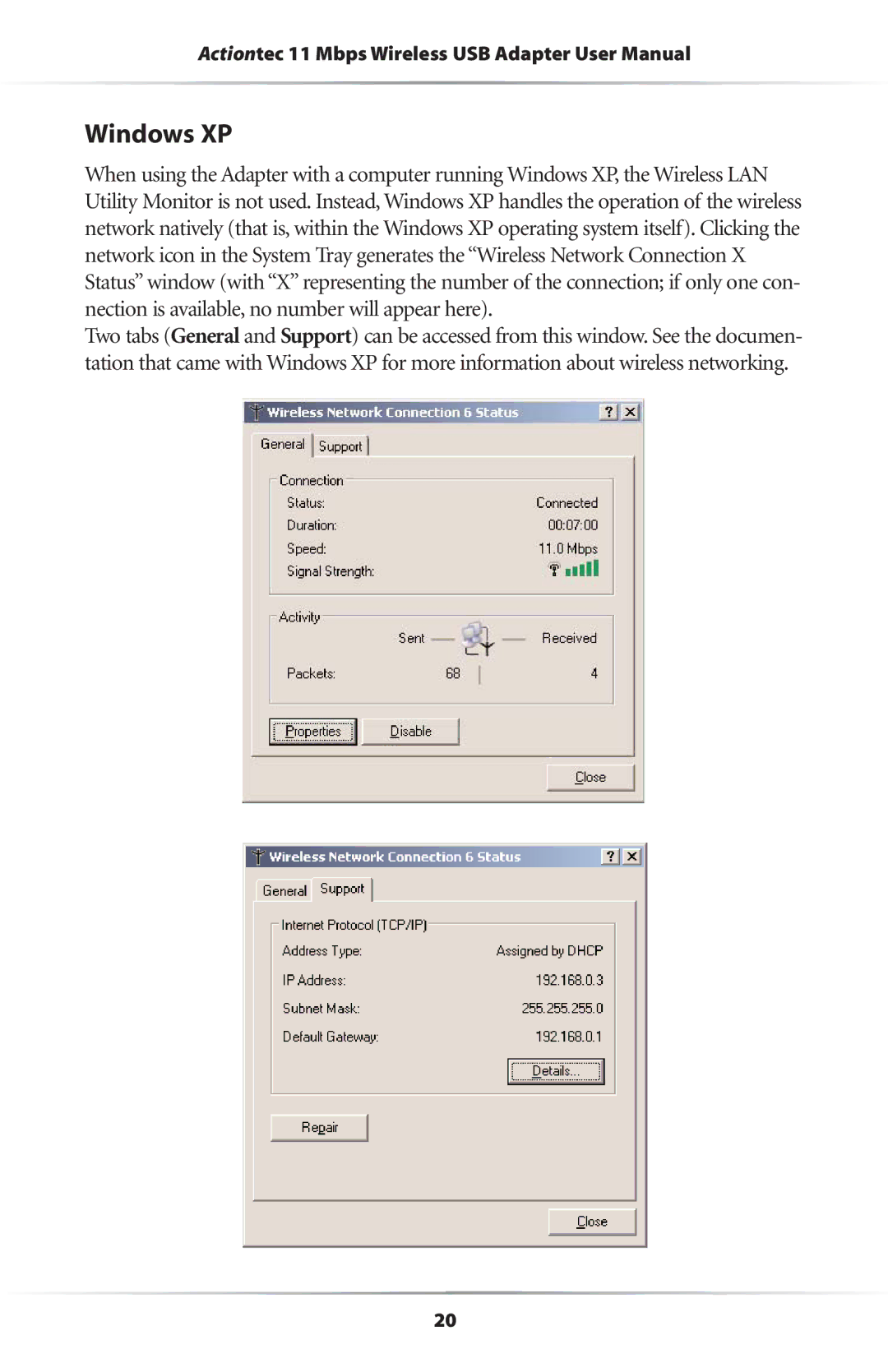 Actiontec electronic 11 Mbps user manual Windows XP 