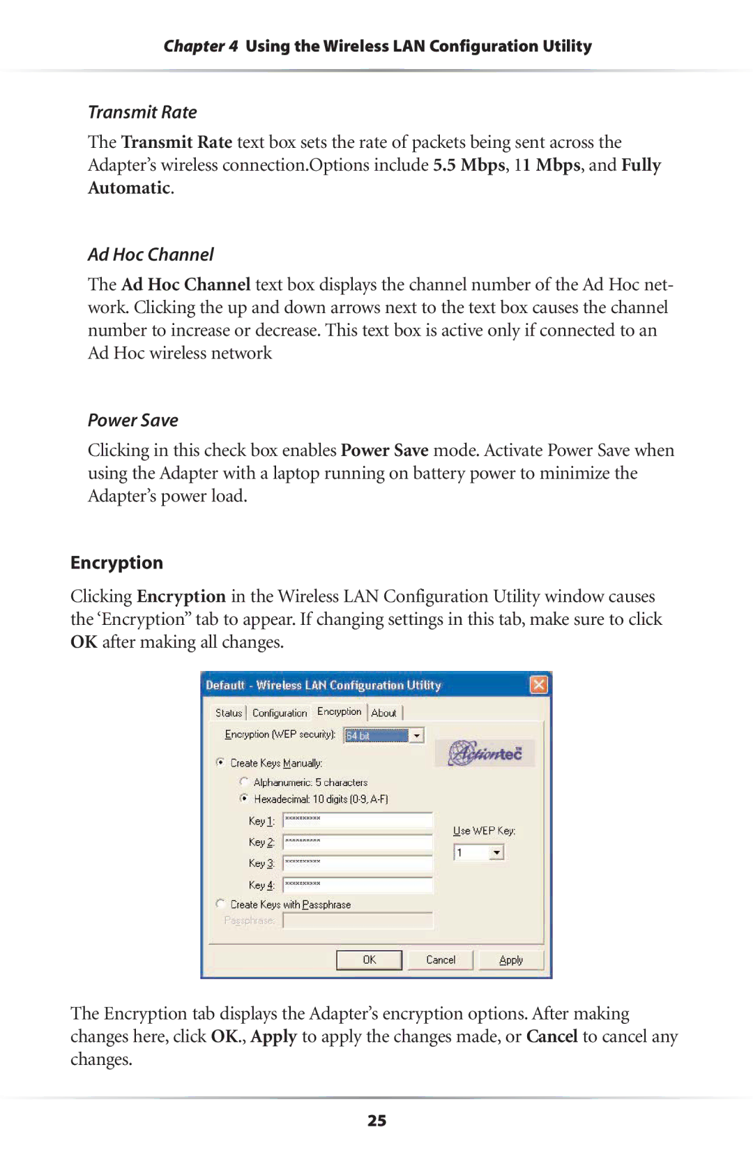 Actiontec electronic 11 Mbps user manual Transmit Rate, Ad Hoc Channel 