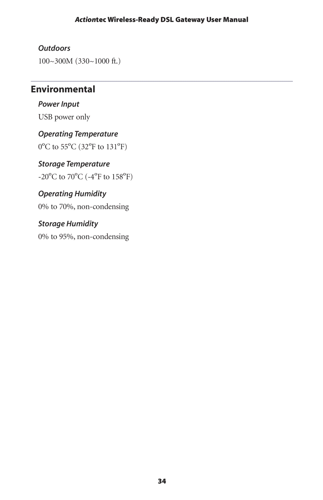 Actiontec electronic 11 Mbps user manual Environmental 