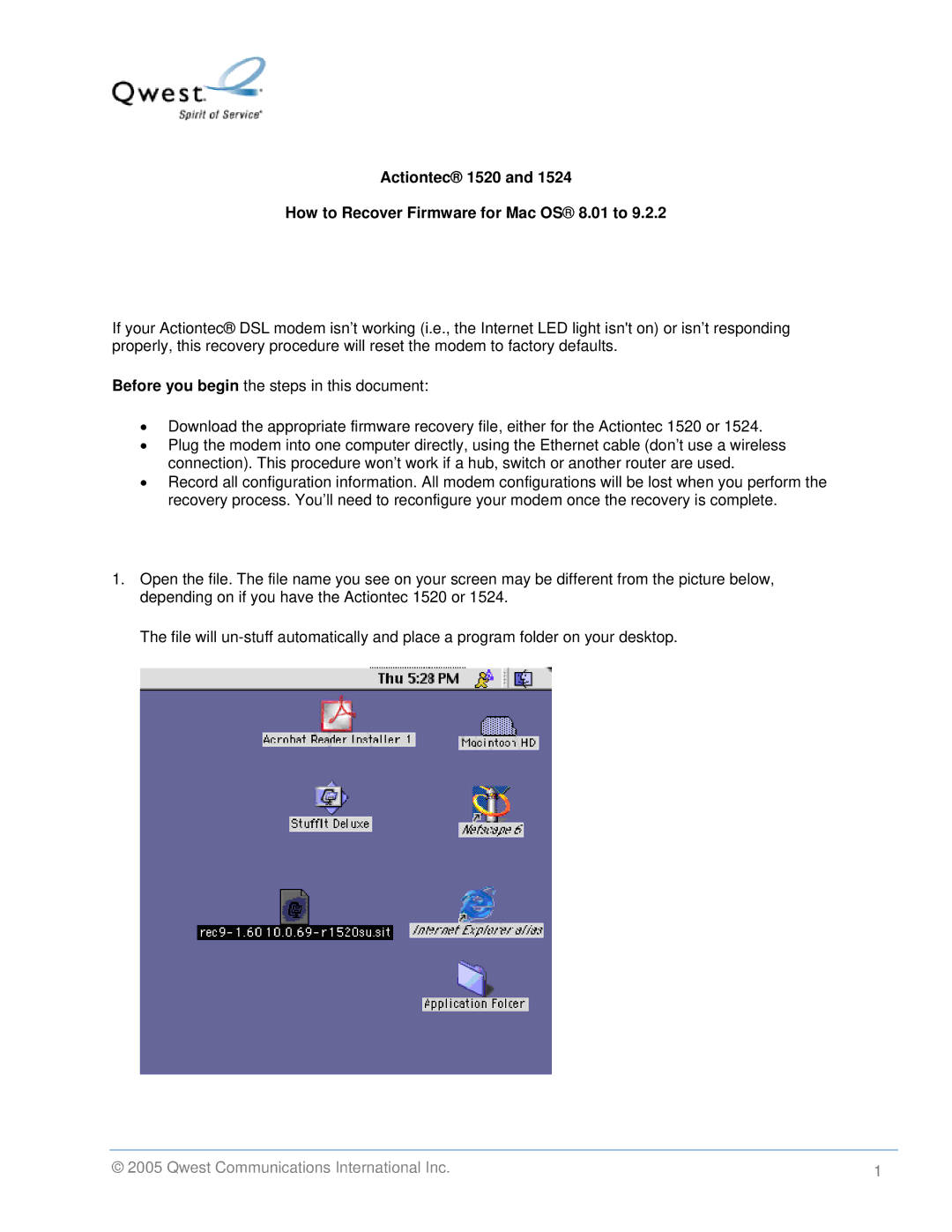 Actiontec electronic 1524 manual Actiontec 1520 How to Recover Firmware for Mac OS 8.01 to 