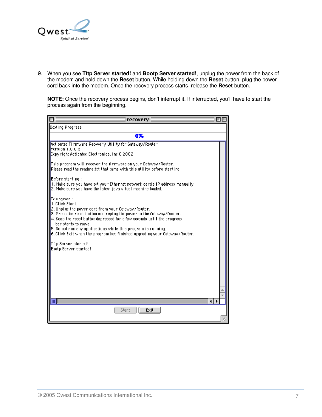 Actiontec electronic 1520, 1524 manual Qwest Communications International Inc 