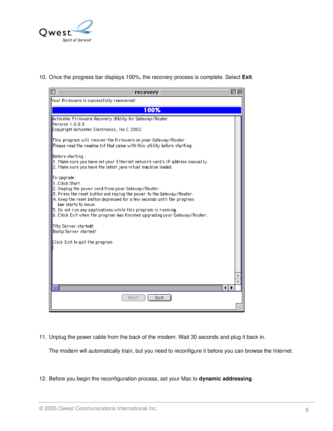 Actiontec electronic 1524, 1520 manual Qwest Communications International Inc 