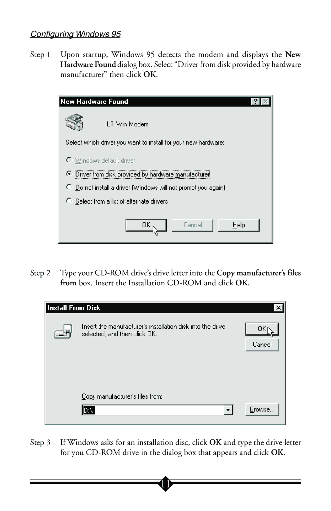 Actiontec electronic 56K ISA Lite manual Configuring Windows 