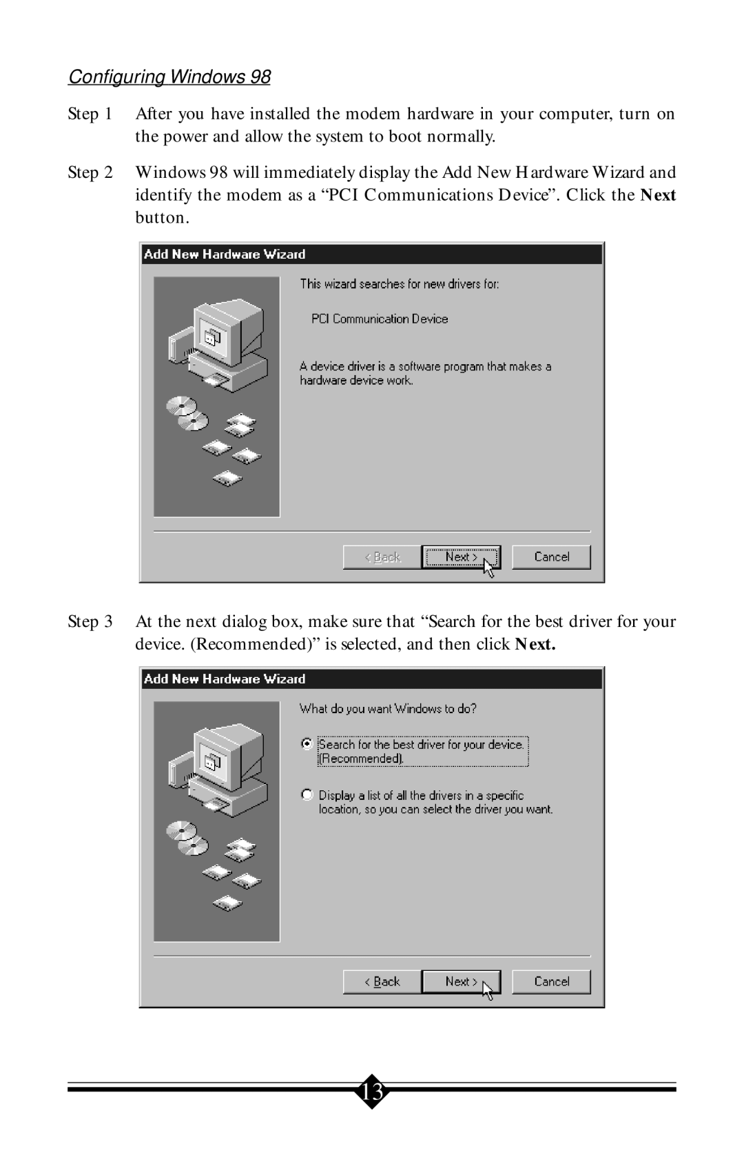 Actiontec electronic 56K V.90 manual Configuring Windows 