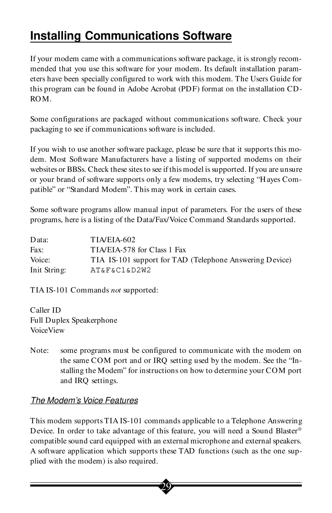 Actiontec electronic 56K V.90 manual Installing Communications Software, Modem’s Voice Features 