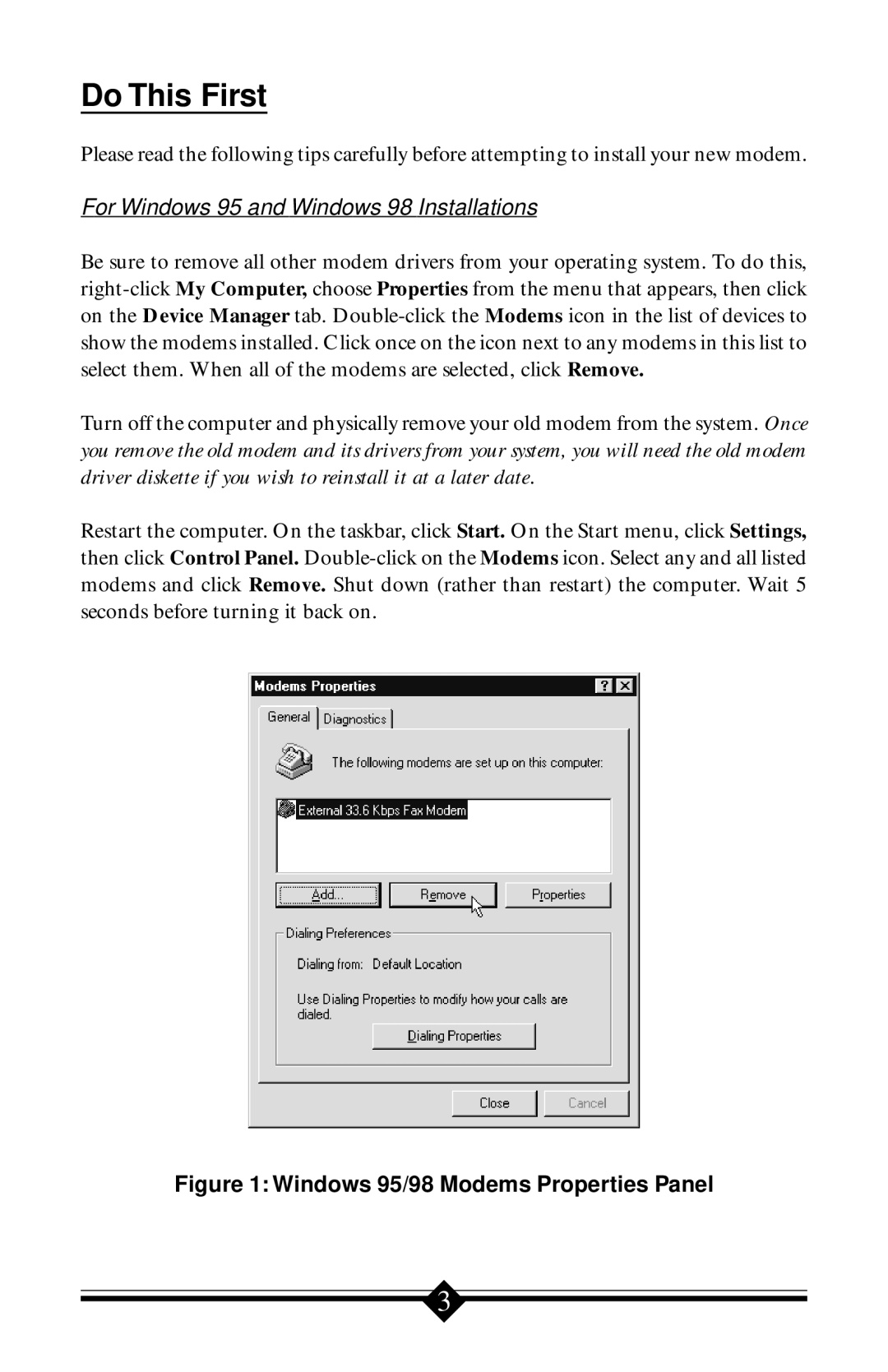 Actiontec electronic 56K V.90 manual Do This First, For Windows 95 and Windows 98 Installations 