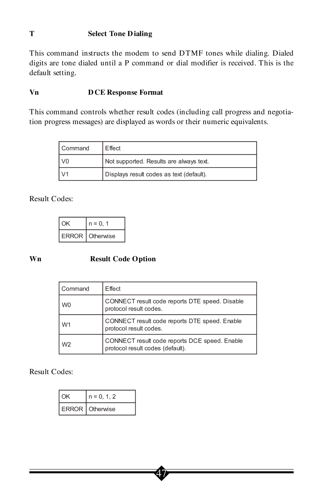 Actiontec electronic 56K V.90 manual DCE Response Format, Result Code Option 