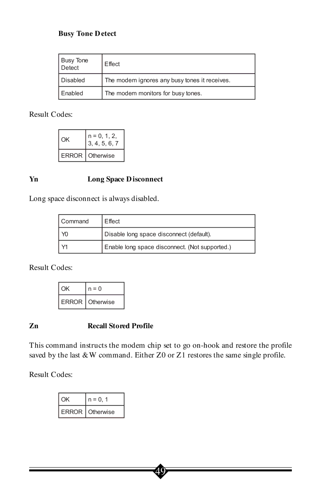 Actiontec electronic 56K V.90 manual Busy Tone Detect, Long Space Disconnect, Recall Stored Profile 