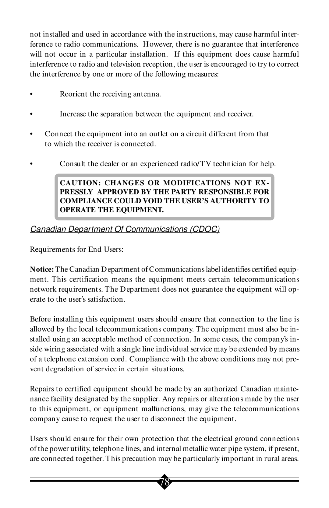 Actiontec electronic 56K V.90 manual Canadian Department Of Communications Cdoc 