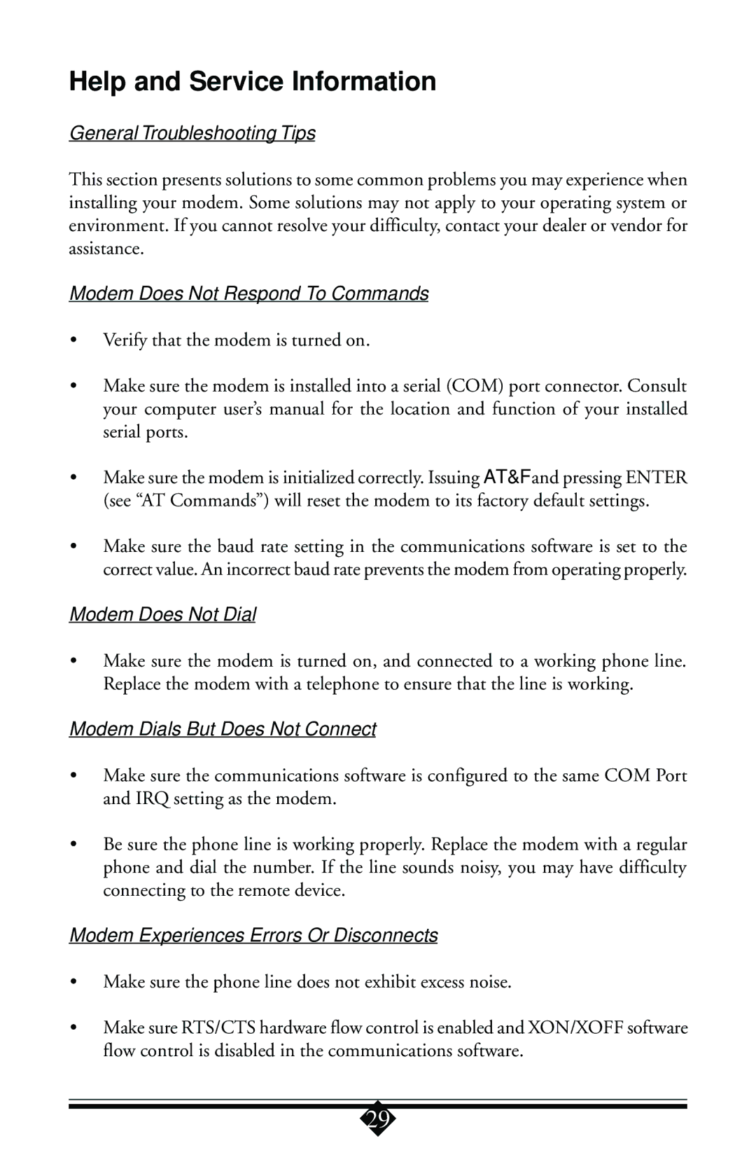 Actiontec electronic 56K user manual Help and Service Information 