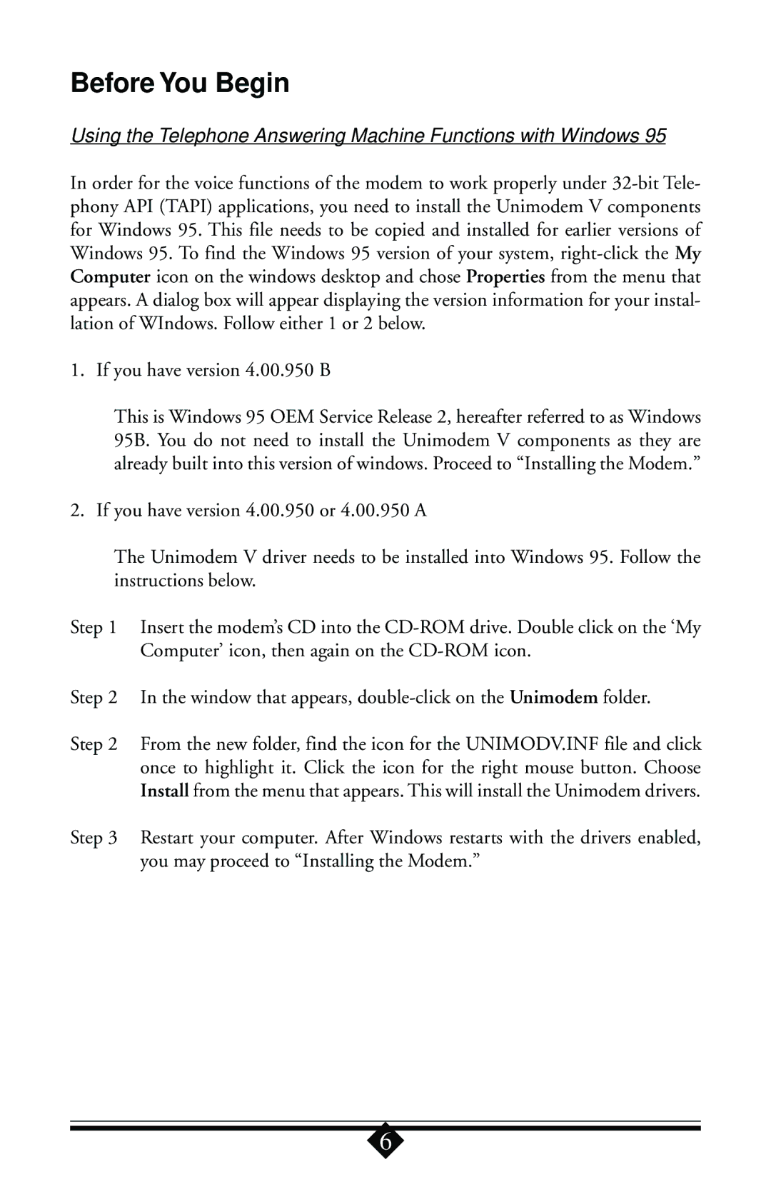 Actiontec electronic 56K user manual Before You Begin, Using the Telephone Answering Machine Functions with Windows 