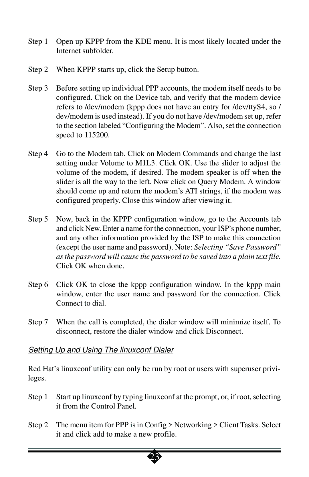 Actiontec electronic 56K manual Setting Up and Using The linuxconf Dialer 