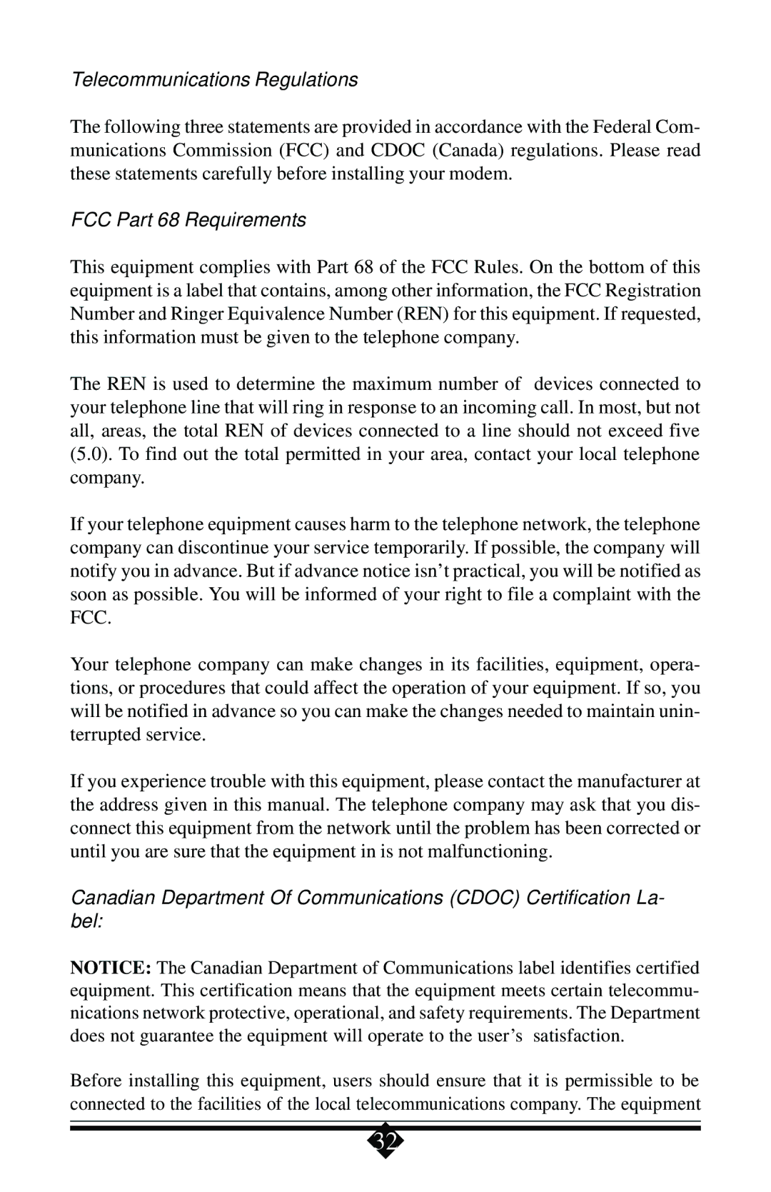 Actiontec electronic 56K manual Telecommunications Regulations, FCC Part 68 Requirements 