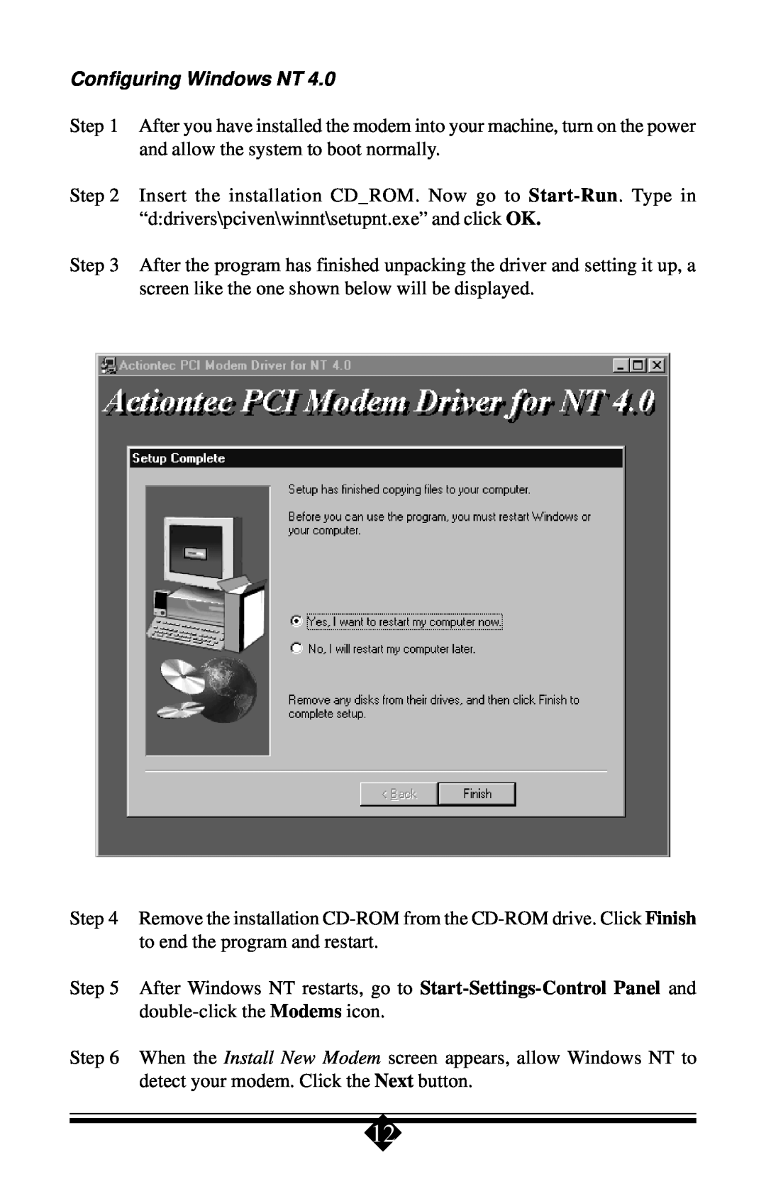 Actiontec electronic 56K manual Configuring Windows NT 