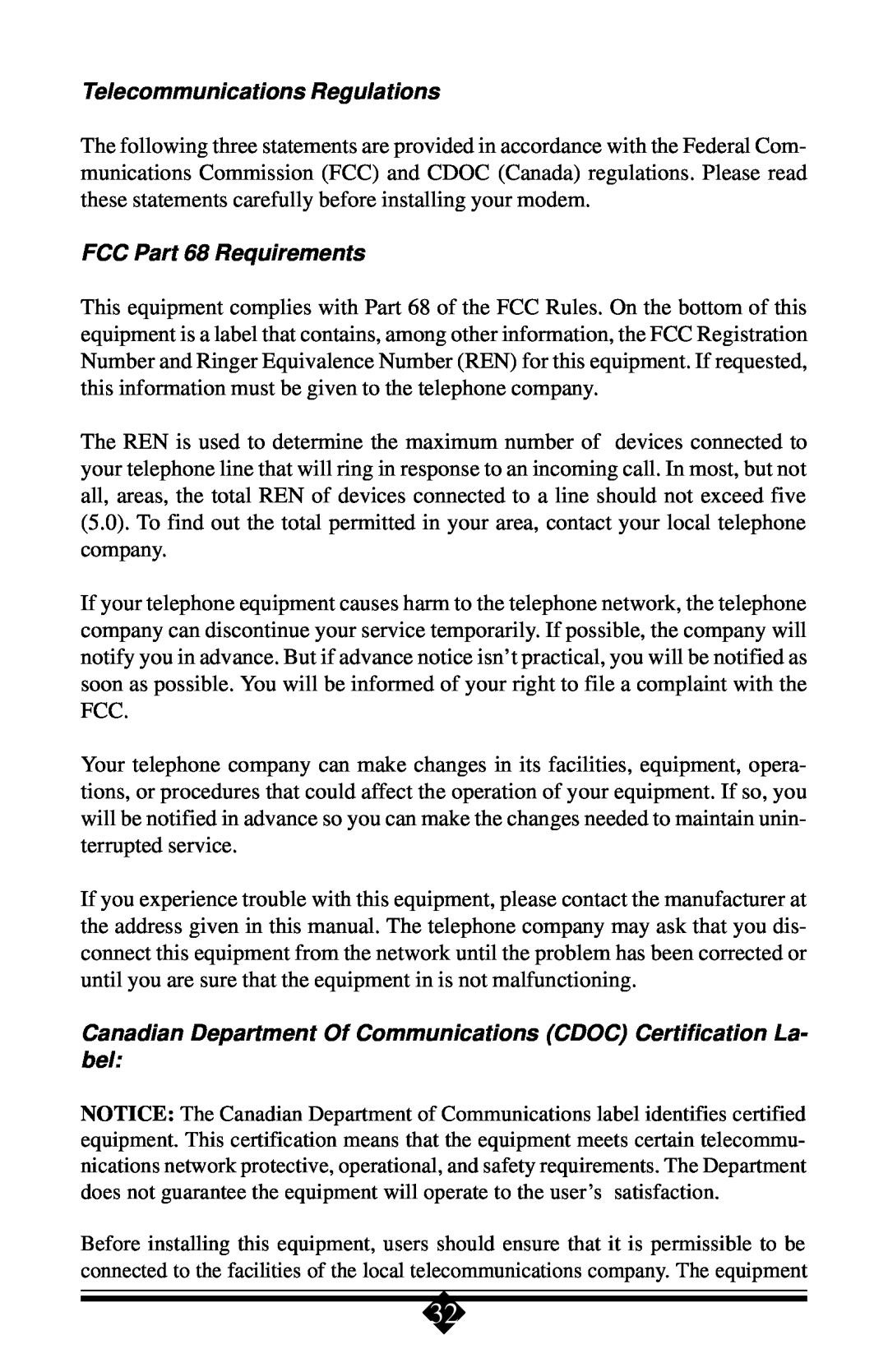 Actiontec electronic 56K manual Telecommunications Regulations, FCC Part 68 Requirements 