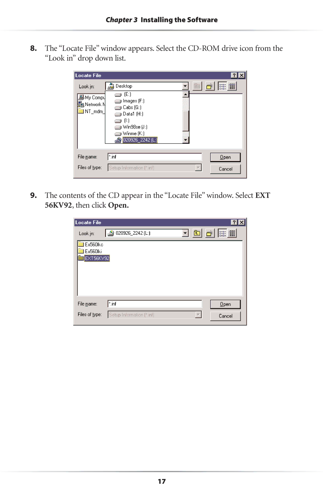 Actiontec electronic 56K/V.92 user manual Installing the Software 